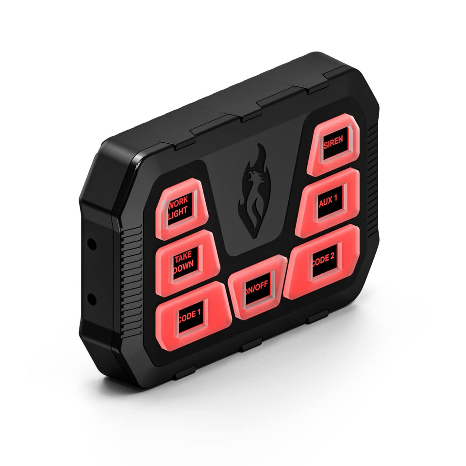 Feniex 4200-Mini front panel showing six backlit buttons and compact layout for easy control
