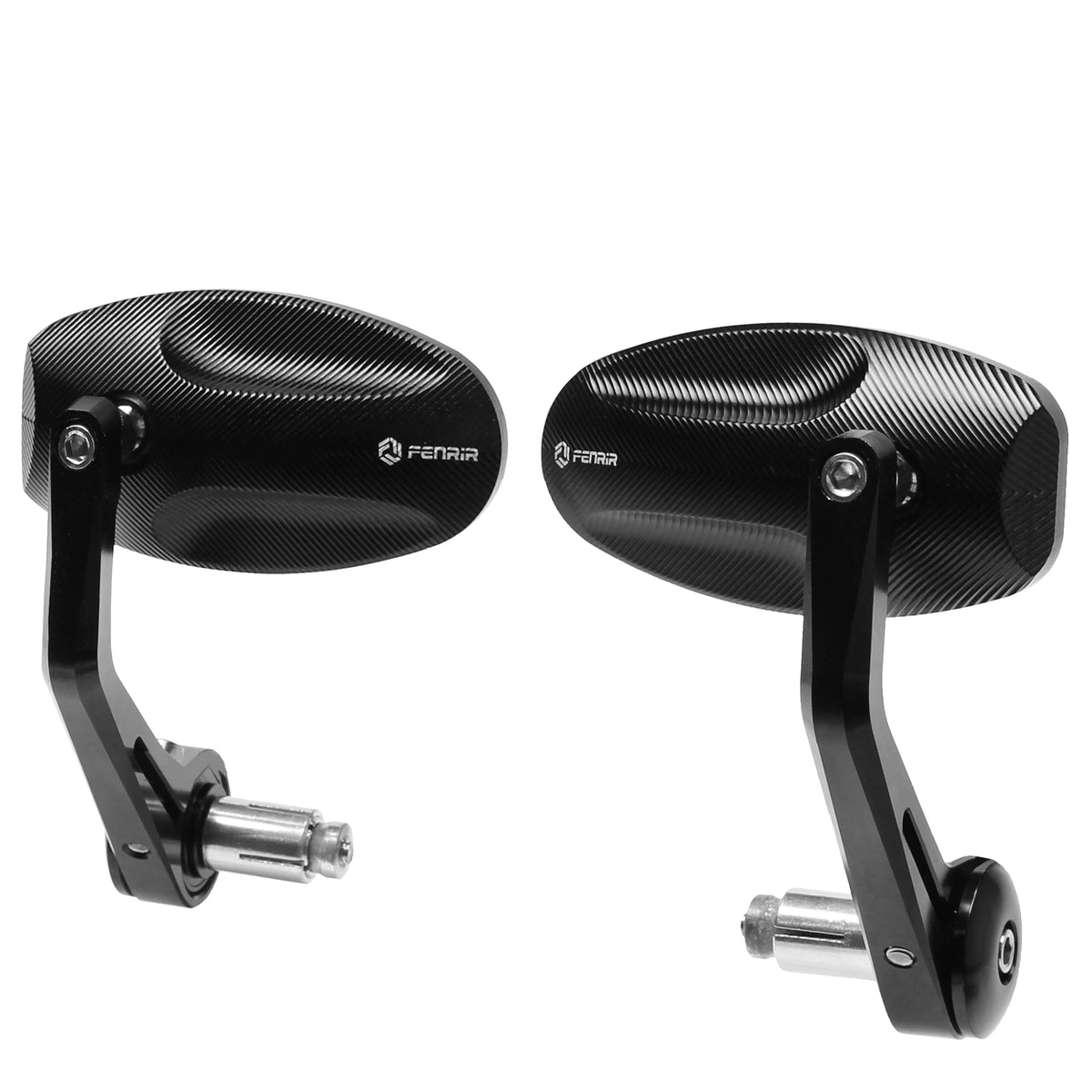 FENRIR front view of both bar end mirrors showing sleek black finish and improved rear visibility