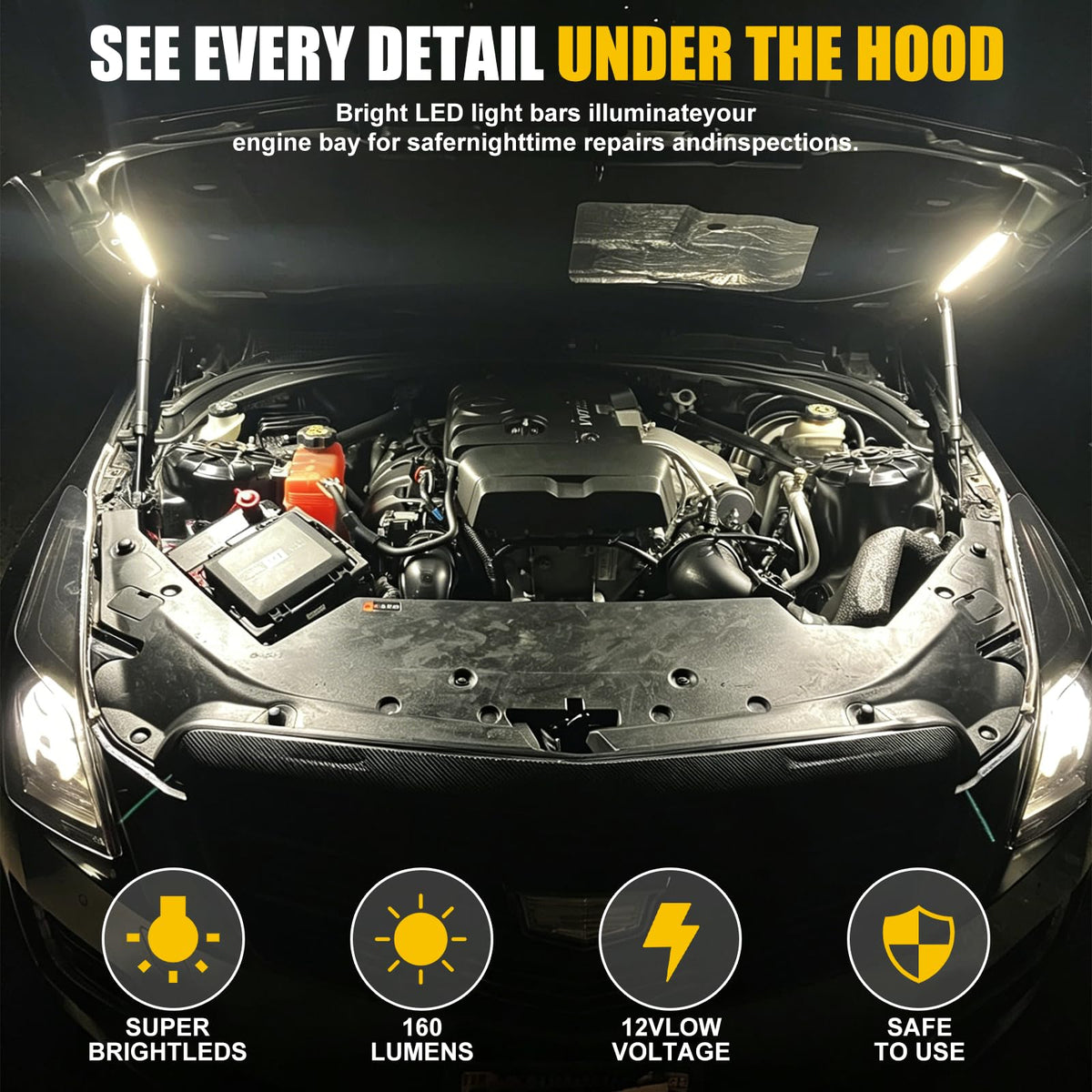 Fervorbeam mounted under hood demonstrating wide coverage for repairs