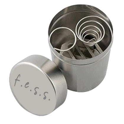 F.e.s.s. front view portable ashtray showing compact metal design and cup-holder fit benefit