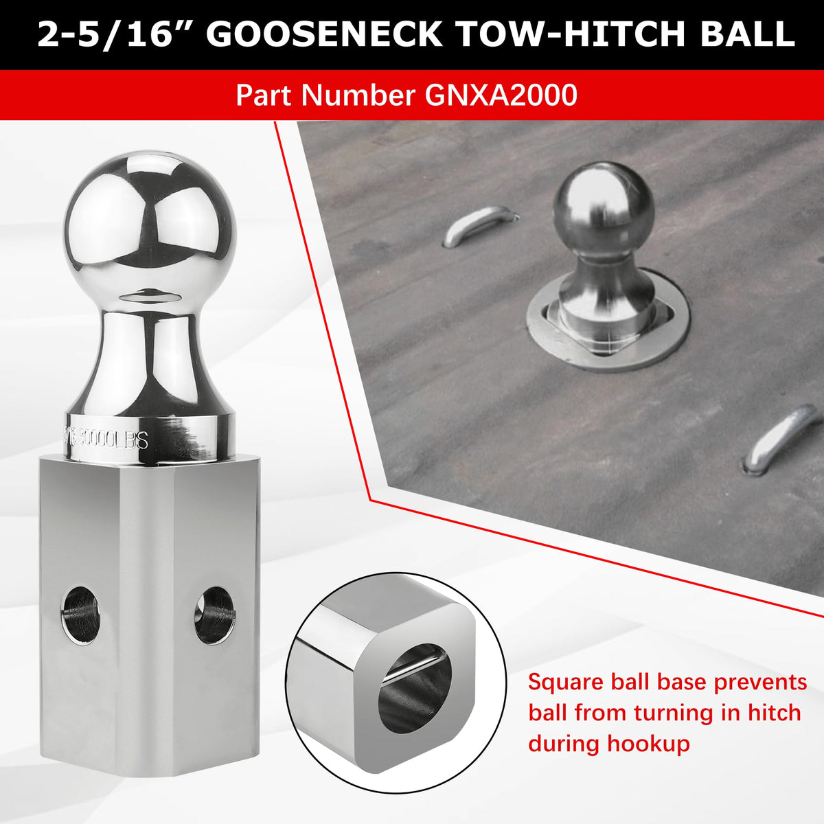Fetechmate gooseneck ball chrome finish detail resisting corrosion