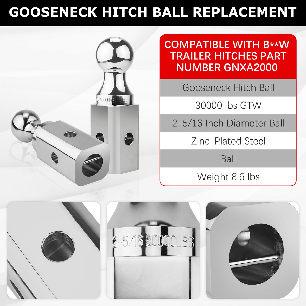 Fetechmate gooseneck ball mounted on coupler demonstrating secure attachment