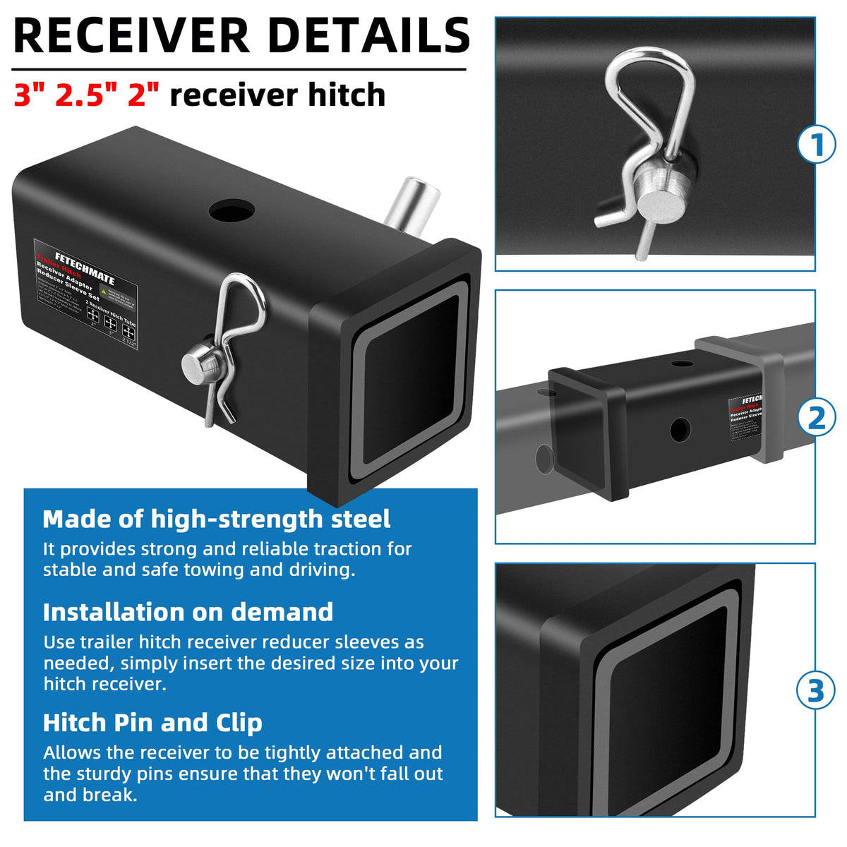 Fetechmate adapter installed on truck receiver demonstrating secure fit benefit