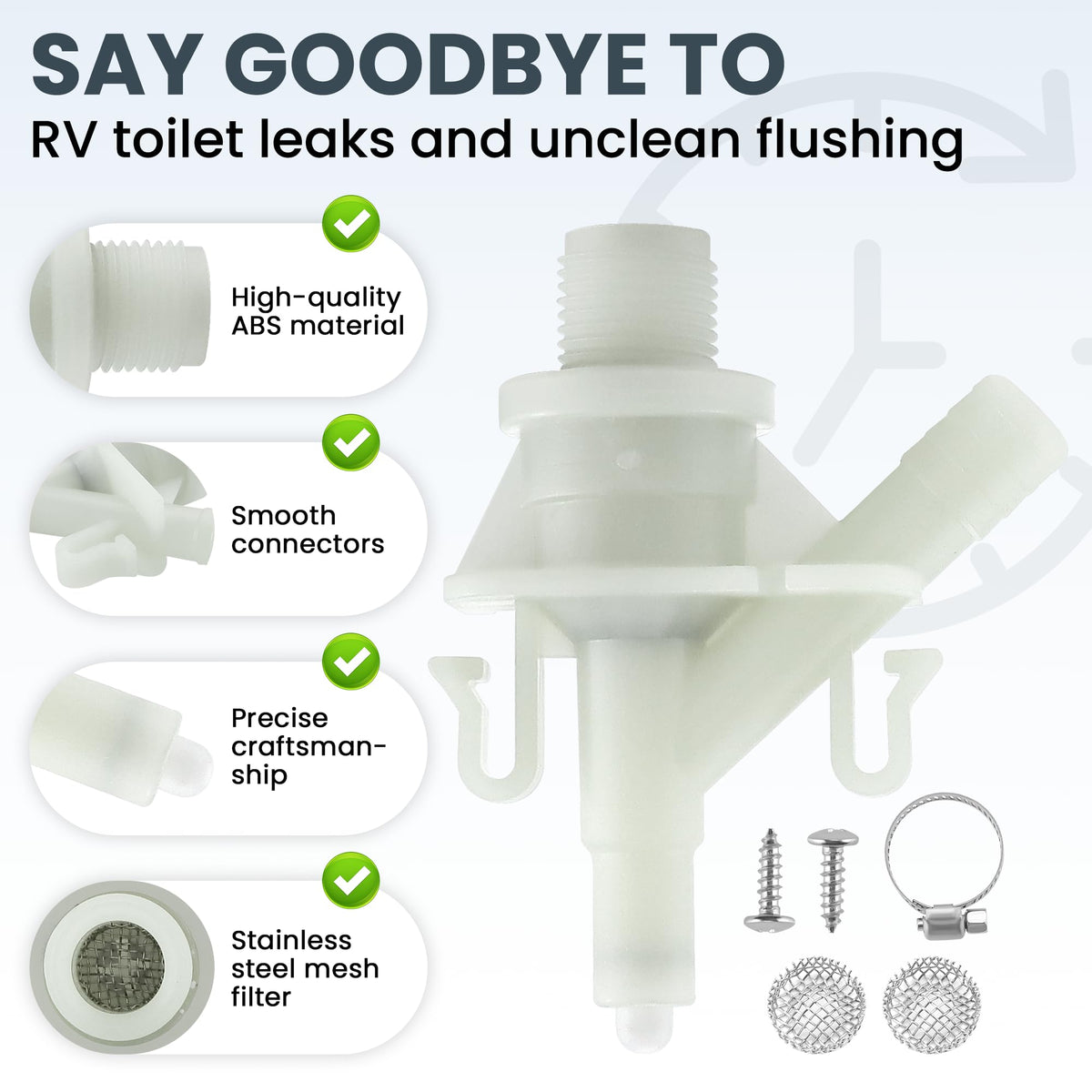 Fetechmate mesh filter detail showing debris protection and longer seal life