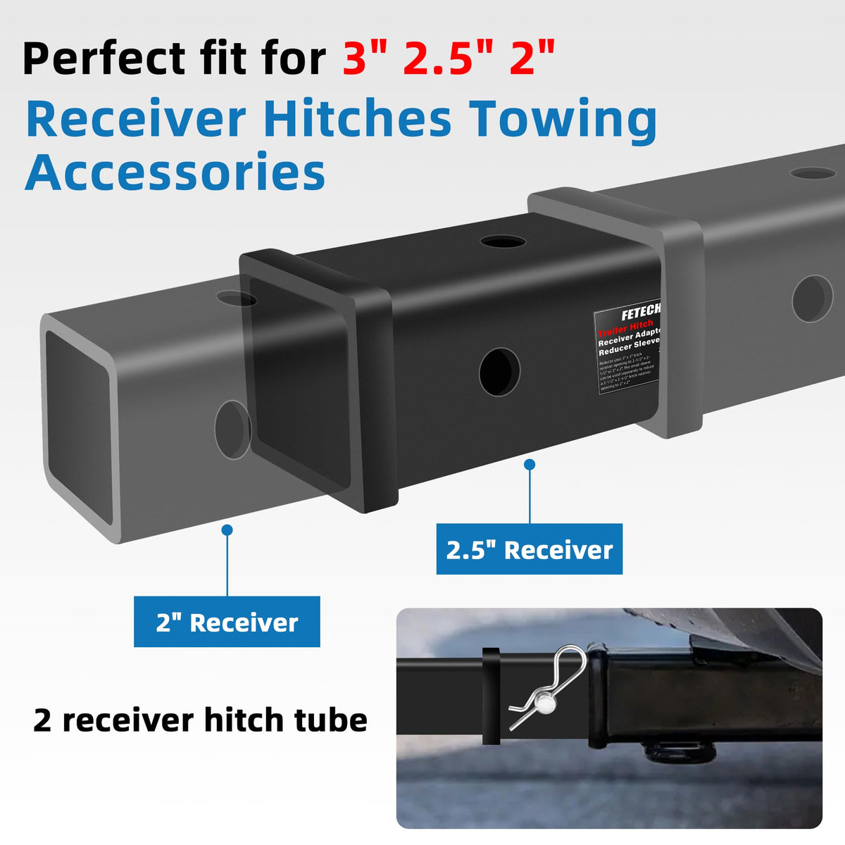 Fetechmate arranged reducer sleeves showing size differences for quick selection