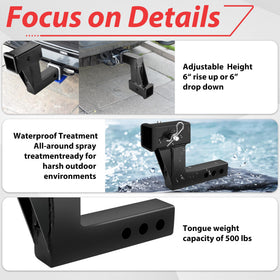 Fetechmate side profile showing three pin holes for precise 6-inch height adjustment
