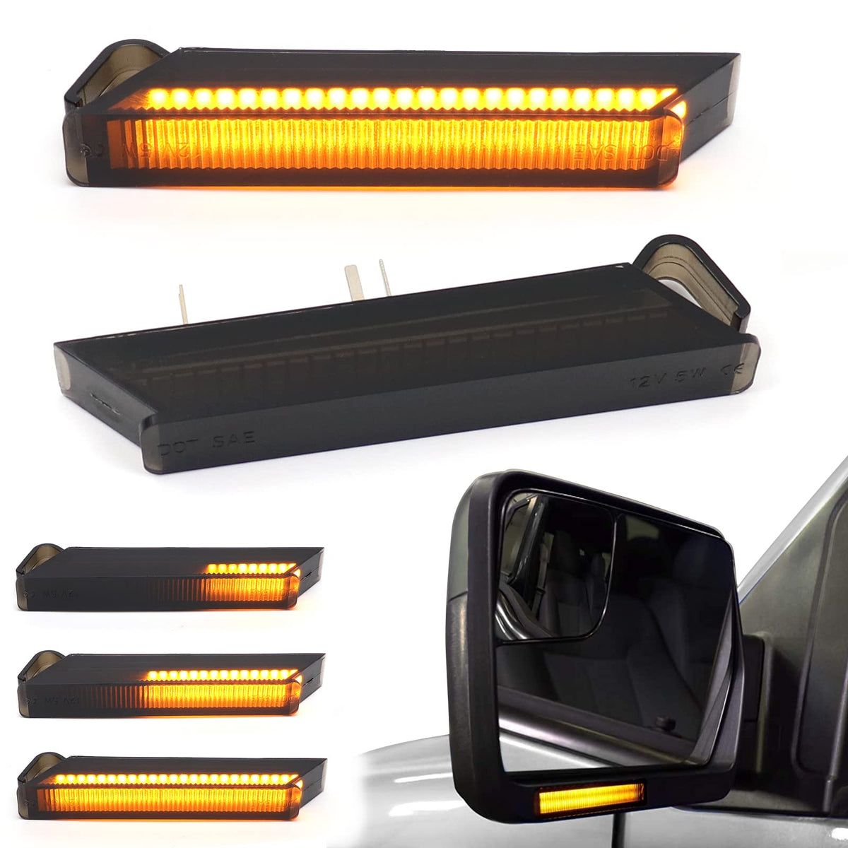 FetonAuto front view installed on F150 mirror showing clear amber visibility