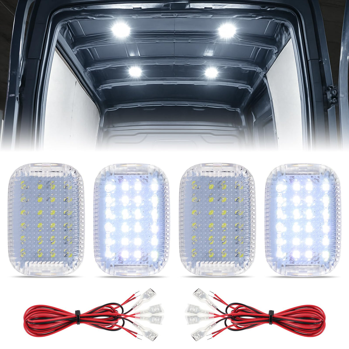 FetonAuto front view installed LED cargo light showing bright interior illumination benefit