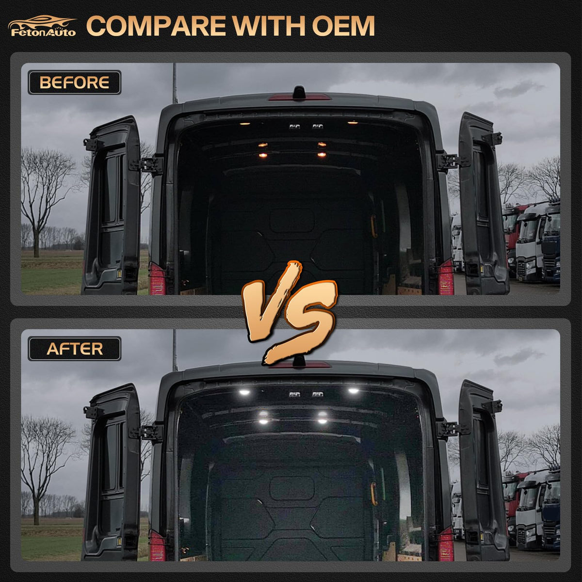 FetonAuto label and OEM fitment sticker indicating model compatibility benefit