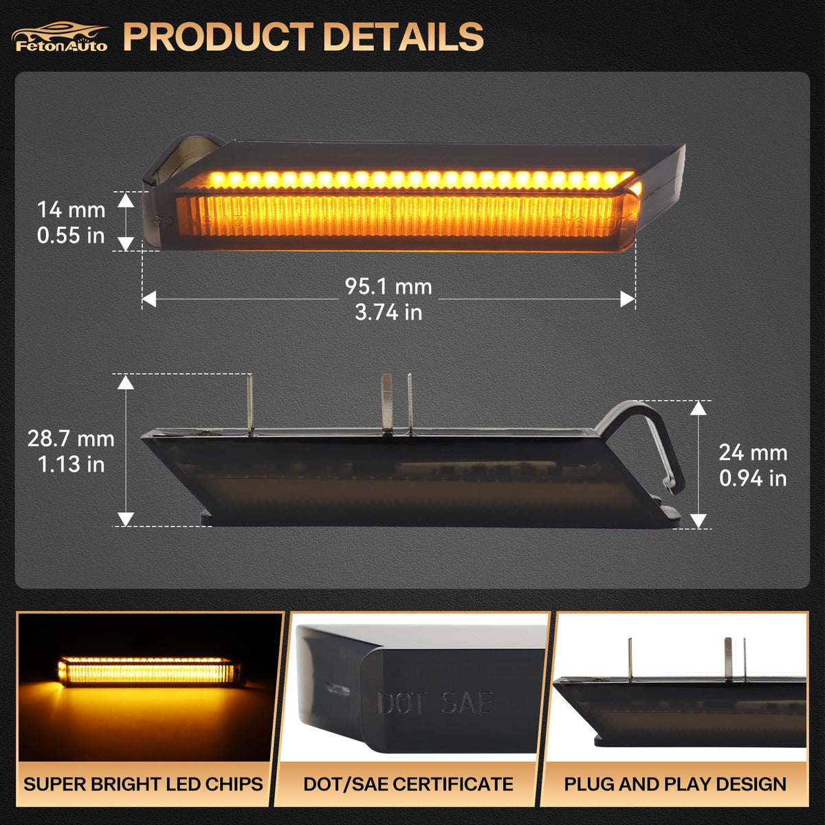 FetonAuto side profile of smoked lens highlighting sleek durable finish