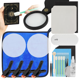 FETUSI magnifying glass inspecting card defects for accuracy