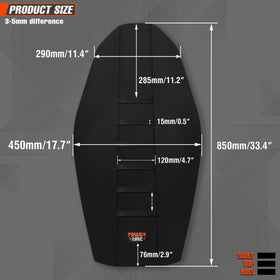 fewfuss seat cover beside ruler showing dimensions for accurate fit benefit