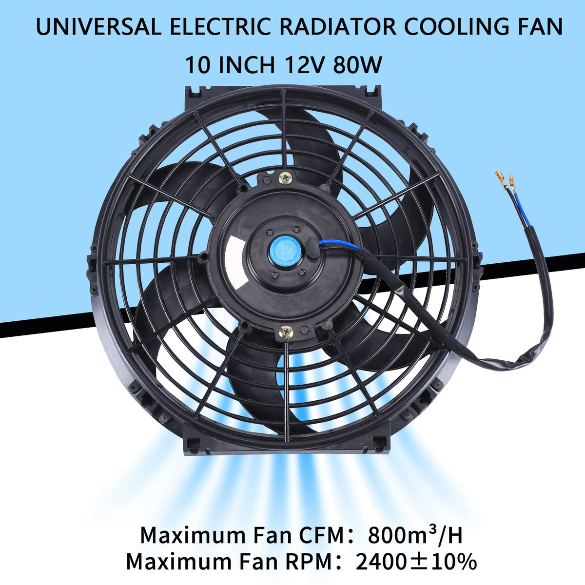 FGJQEFG fan mounted on radiator demonstrating universal fit and cooling support