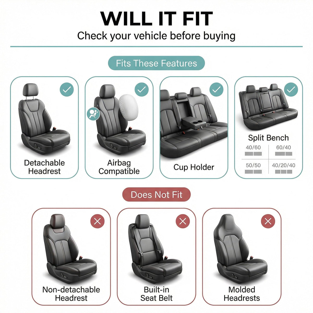 FH Group rear split bench cover zipper detail enabling seat fold functionality