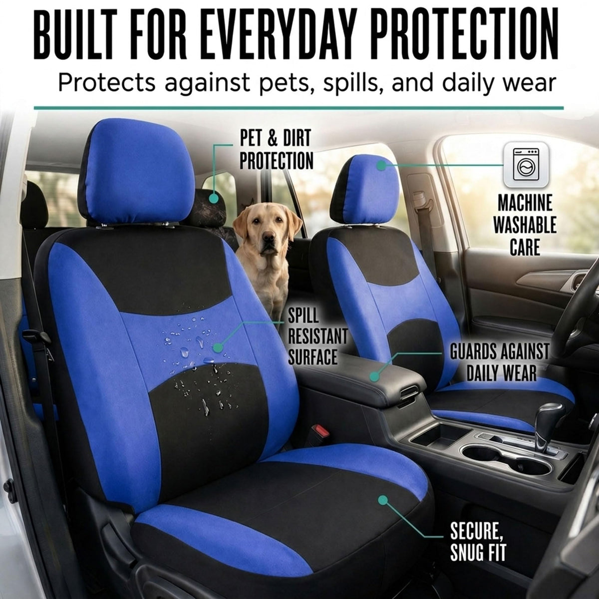 FH Group seat cover next to ruler illustrating fit dimensions