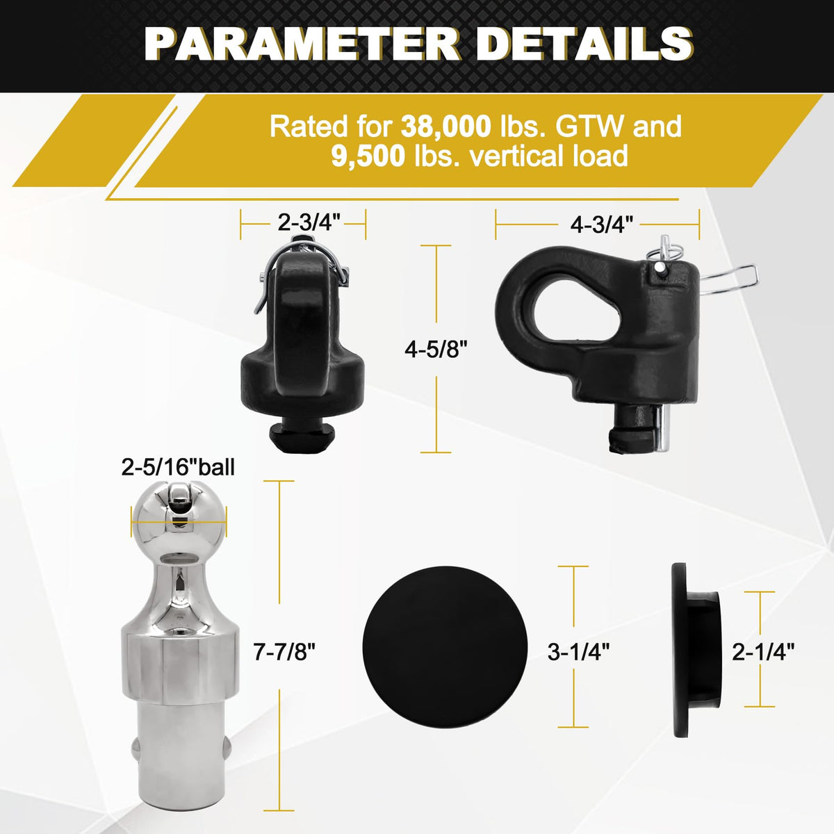 FHRHRY hitch ball next to ruler showing accurate OEM sizing
