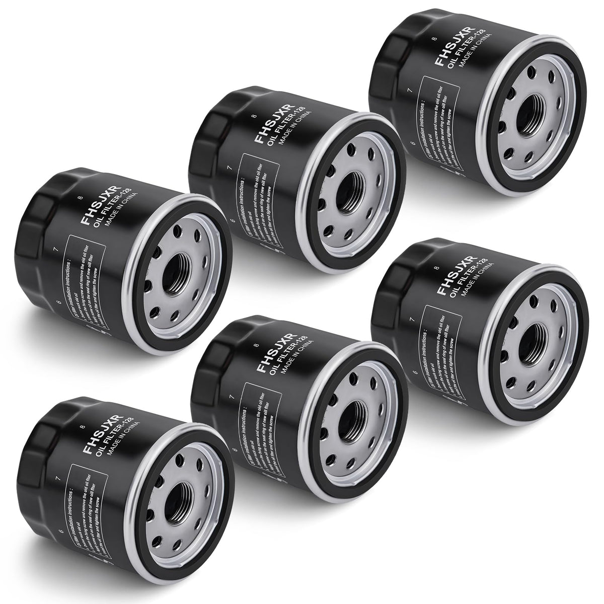 FHSJXR front view of six-pack oil filters showing packaging and easy stock replacement