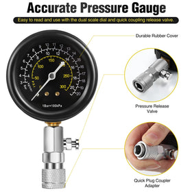Fiada assorted adapters and 14-inch hose laid out for versatile fittings