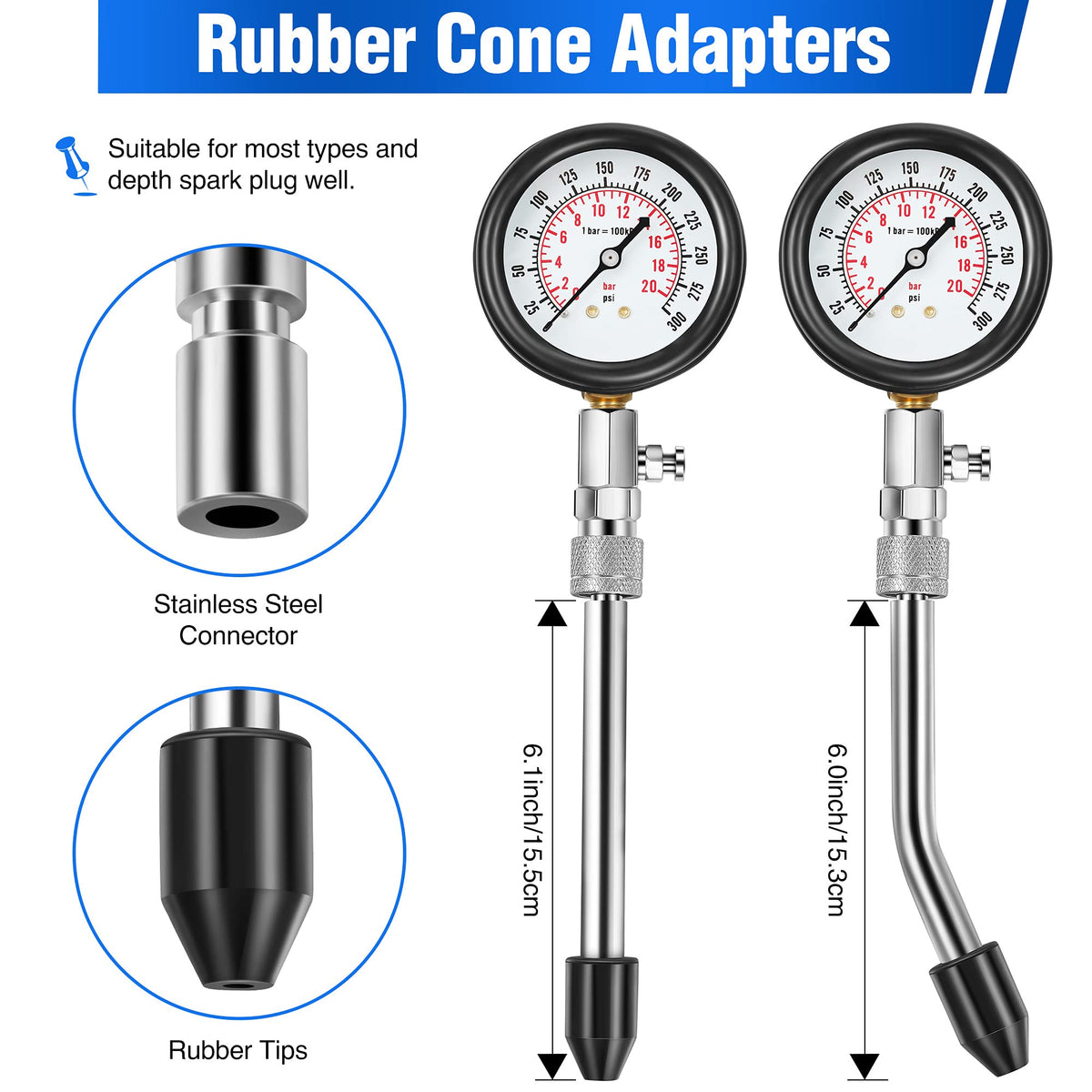 Fiada rubber cone adapters curved and straight for angled plug wells