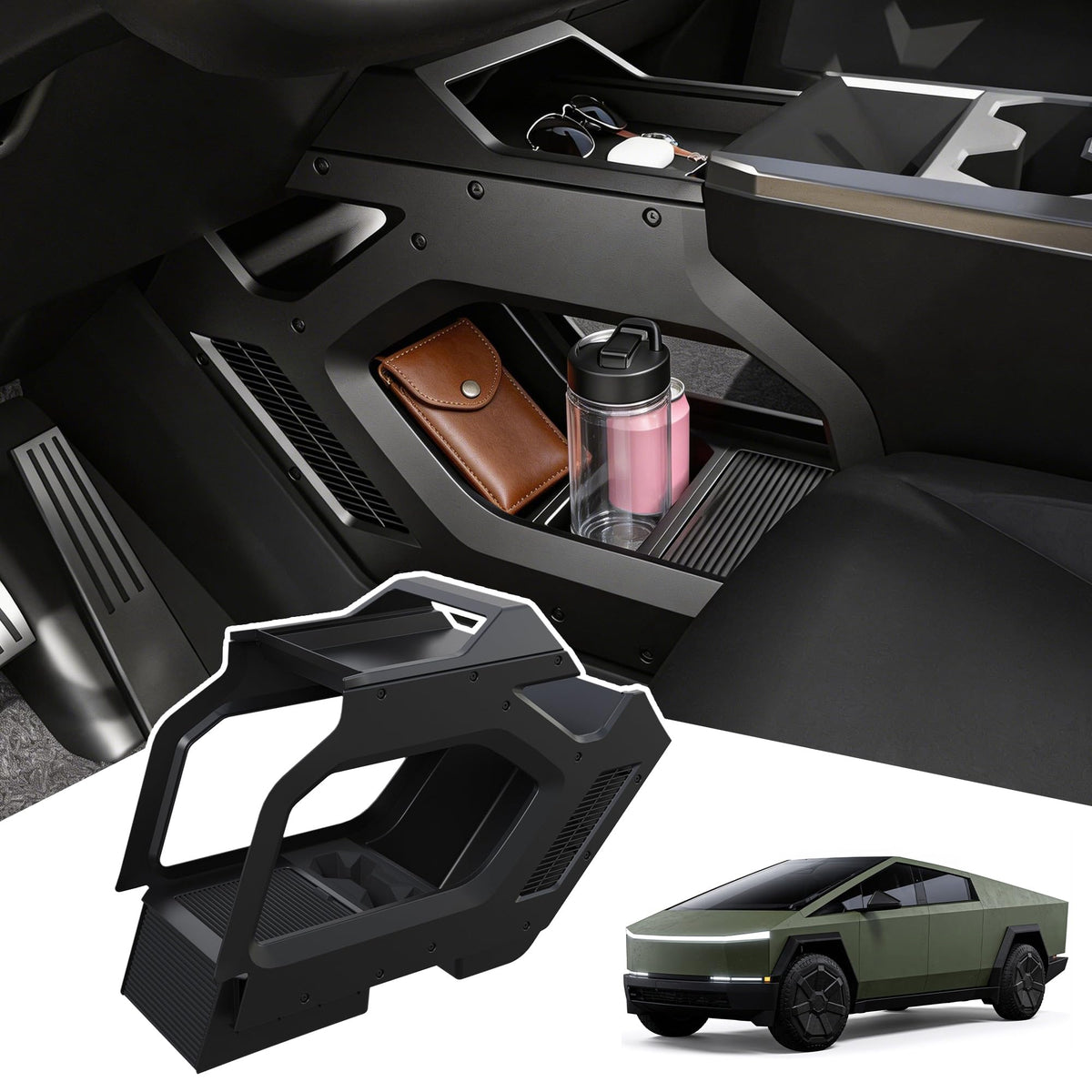 Fiaypoy front view of console organizer showing neat compartments and easy access