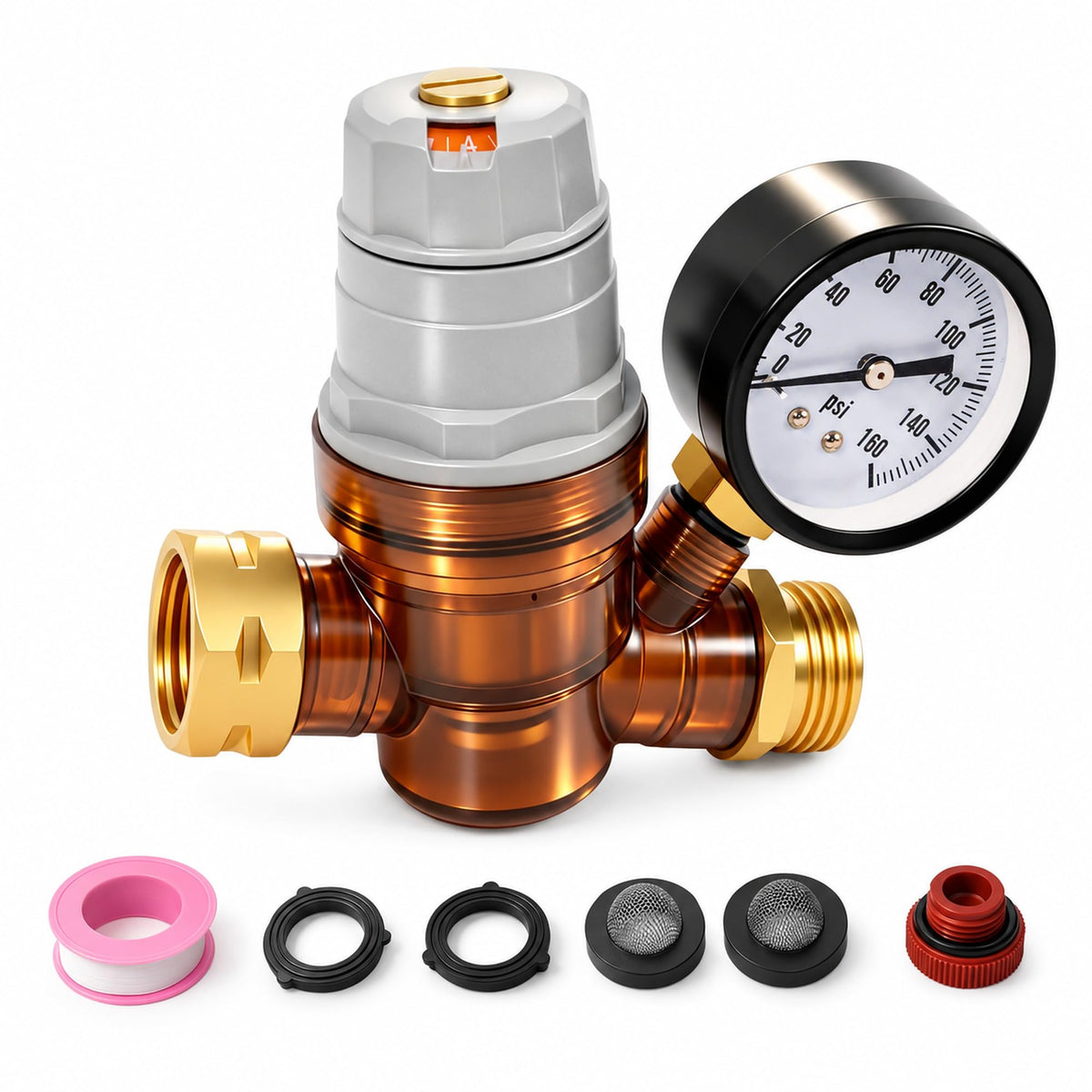 Ficstar front view of pressure regulator showing durable composite body for reliable protection