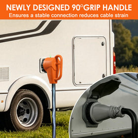 Ficstar ergonomic grip handle close detail for easier plug insertion and removal