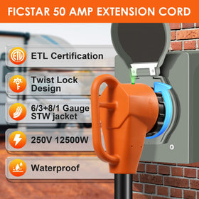 Ficstar male plug with LED power indicator glowing green for quick power confirmation