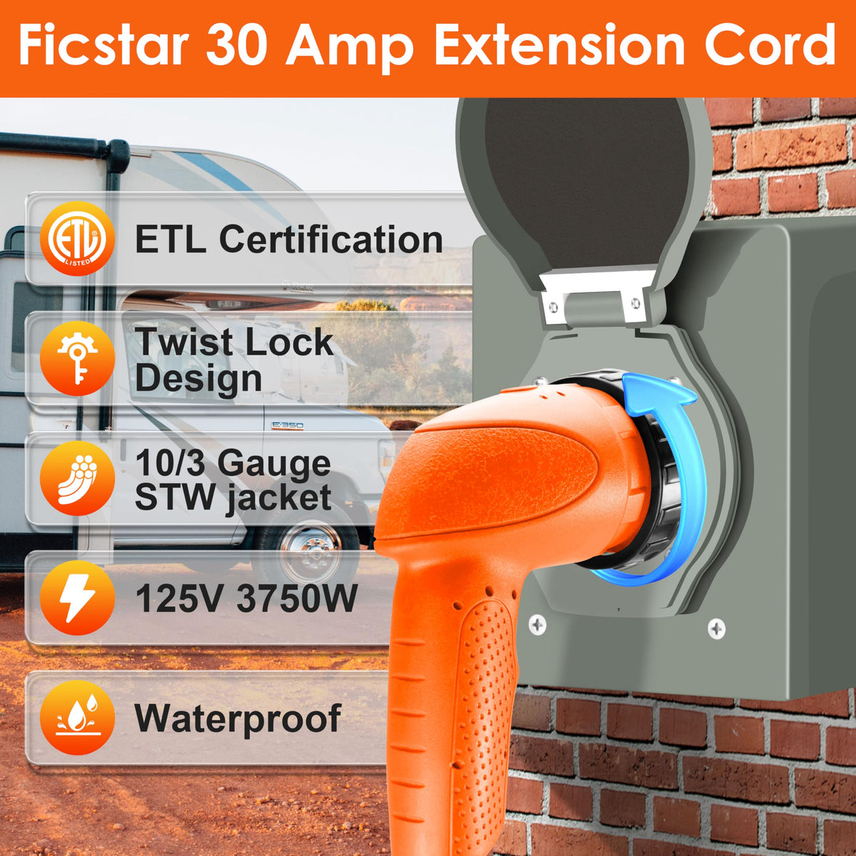 Ficstar male end with polarity lamp preventing incorrect wiring issues
