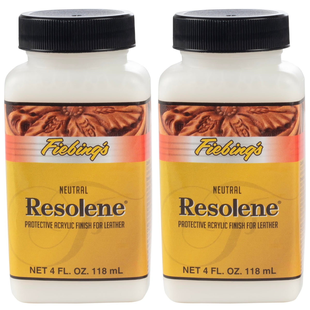 Fiebing's acrylic resolene front label showing product name and neutral finish benefit