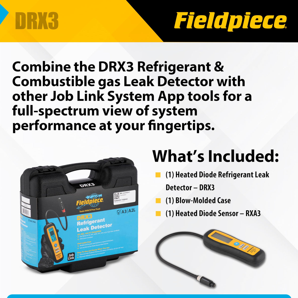 Fieldpiece DRX3 in blow-molded case for protected transport and organized storage