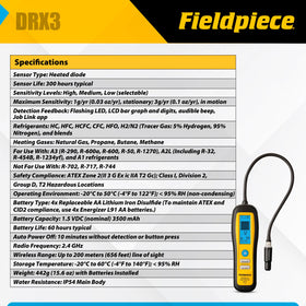 Fieldpiece DRX3 held in technician hand to show lightweight, portable design
