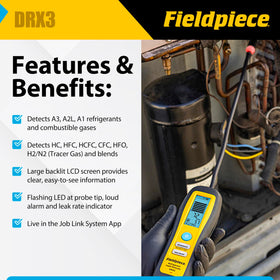 Fieldpiece DRX3 heated diode sensor close-up highlighting accurate detection