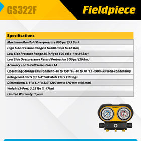 Fieldpiece GS322F high-grip valve knobs detail for secure glove-friendly control