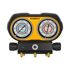 Fieldpiece GS334F front view showing gauges and ports for quick setup