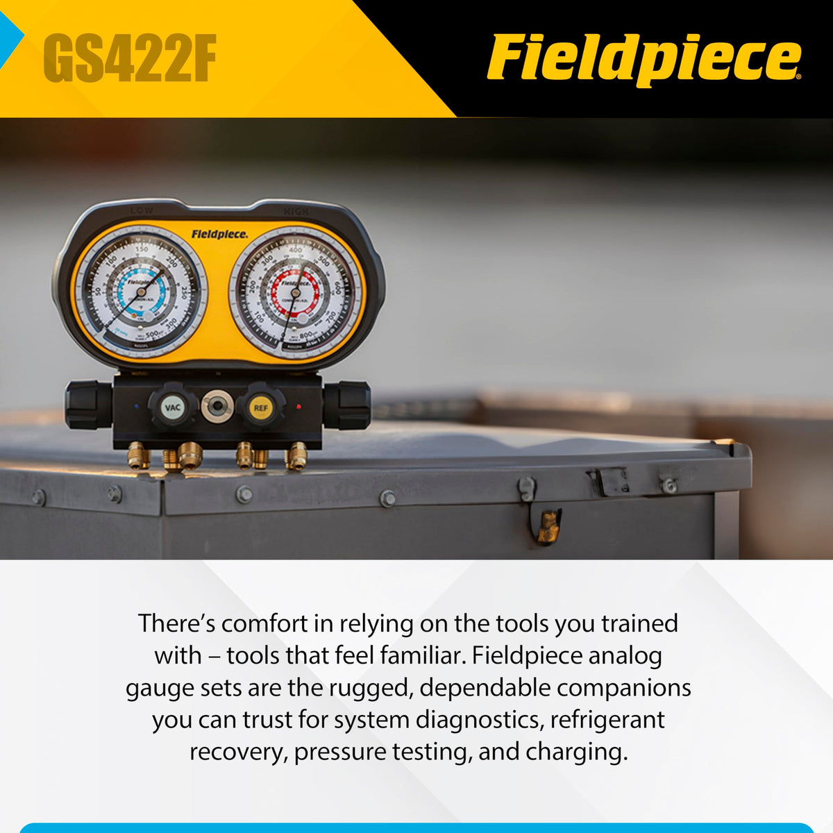 Fieldpiece GS422F four-port top view enabling multiple simultaneous connections
