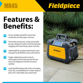 Fieldpiece MR45 ceramic compressor closeup highlighting long-life benefit
