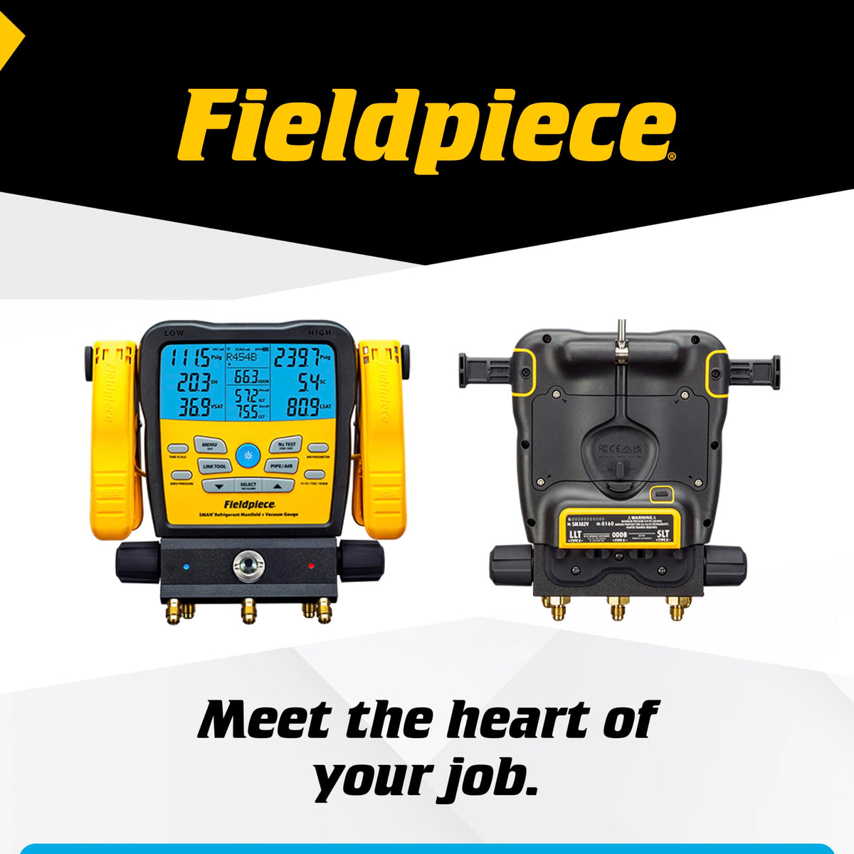 Fieldpiece SM382V compact size next to a tape measure for easy portability