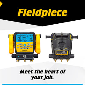 Fieldpiece SM382V compact size next to a tape measure for easy portability