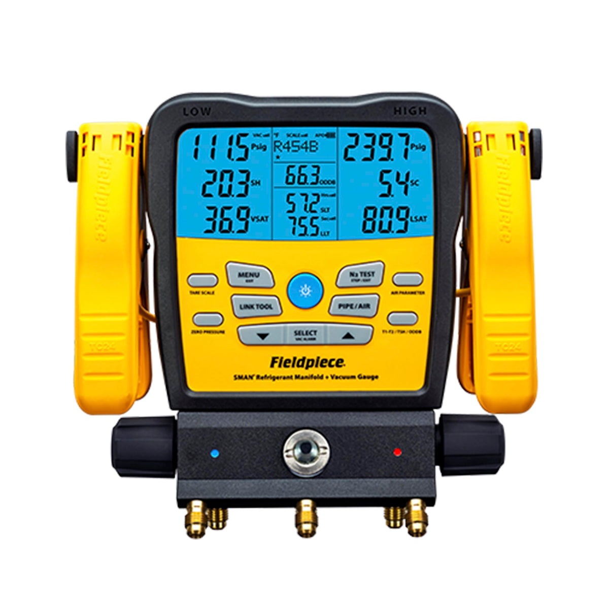 Fieldpiece SM382V front view showing display and controls for faster diagnostics