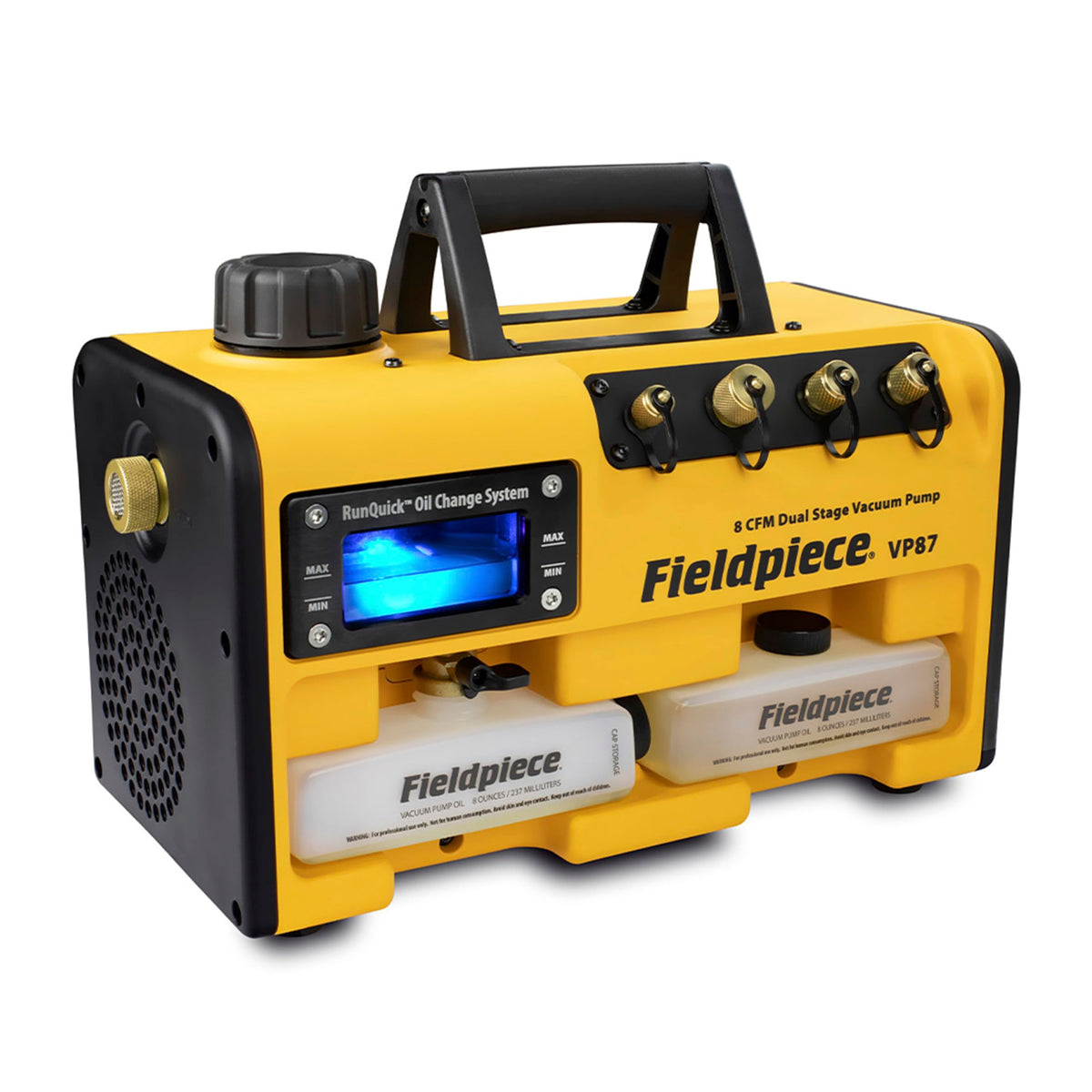 Fieldpiece VP87 front view showing controls and handle for easy transport