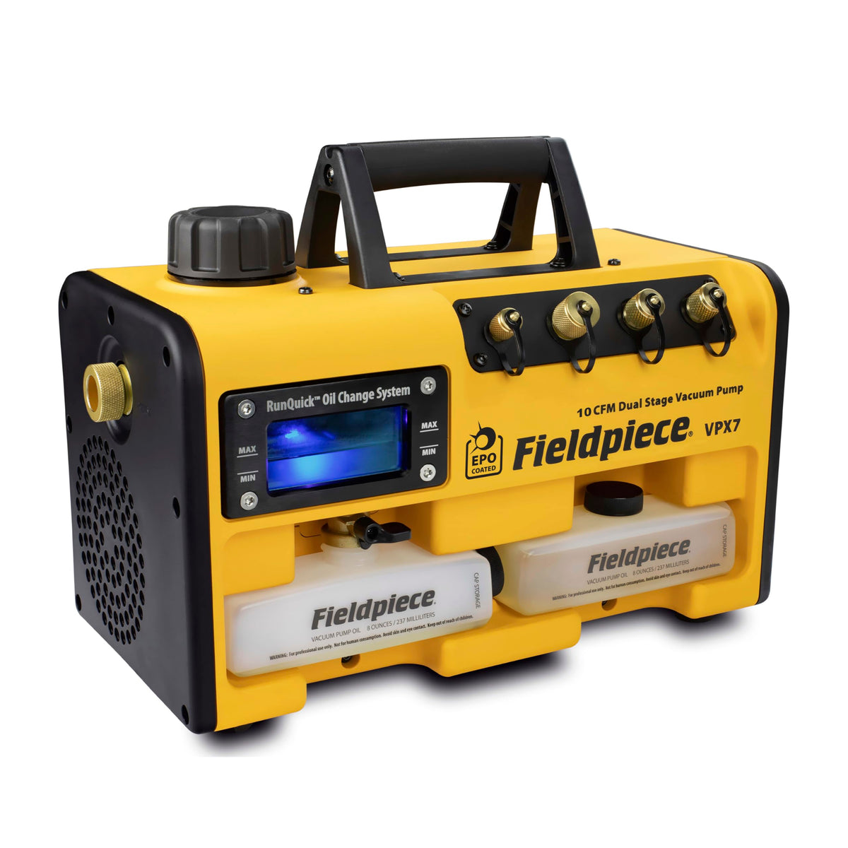 Fieldpiece VPX7 front view showing compact case and controls for easy transport