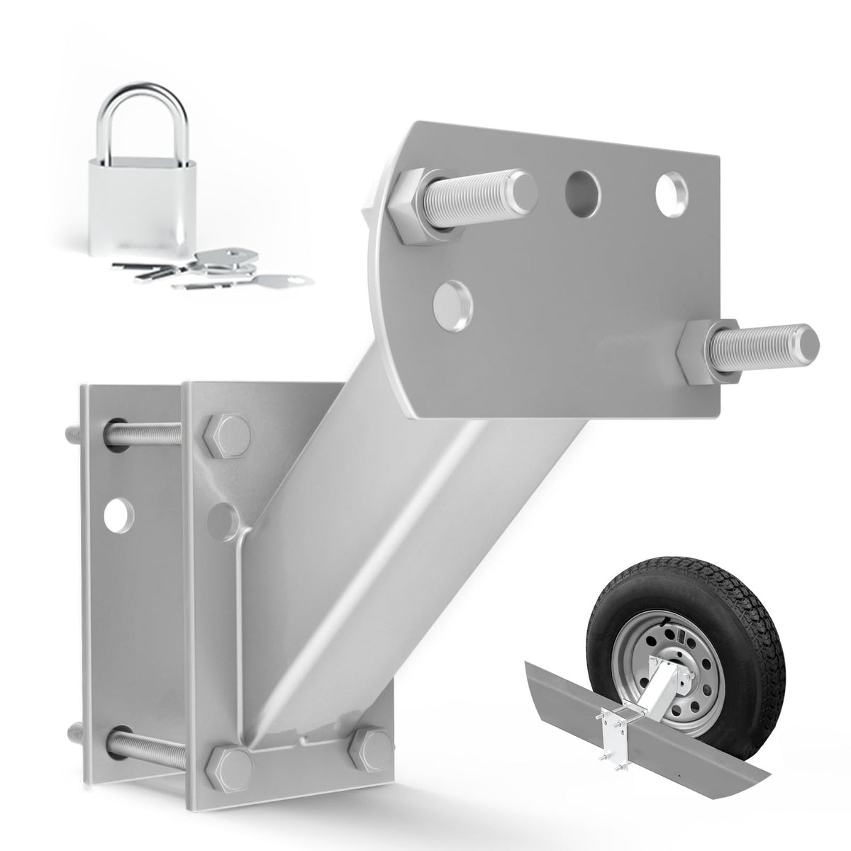 FIERYRED front view mounted on trailer tongue showing secure spare storage