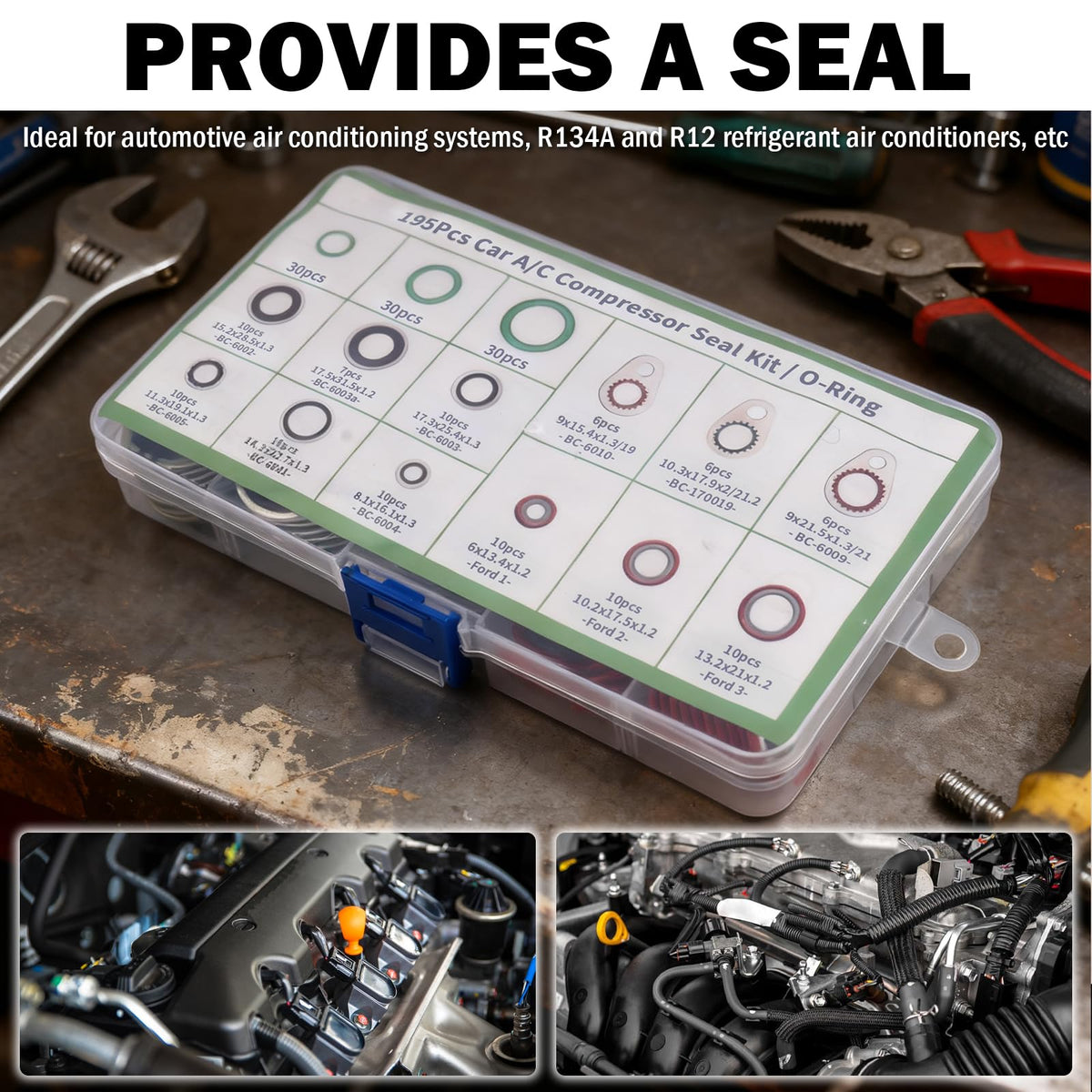 Figpade O-ring and gasket installed on compressor connection demonstrating leak prevention