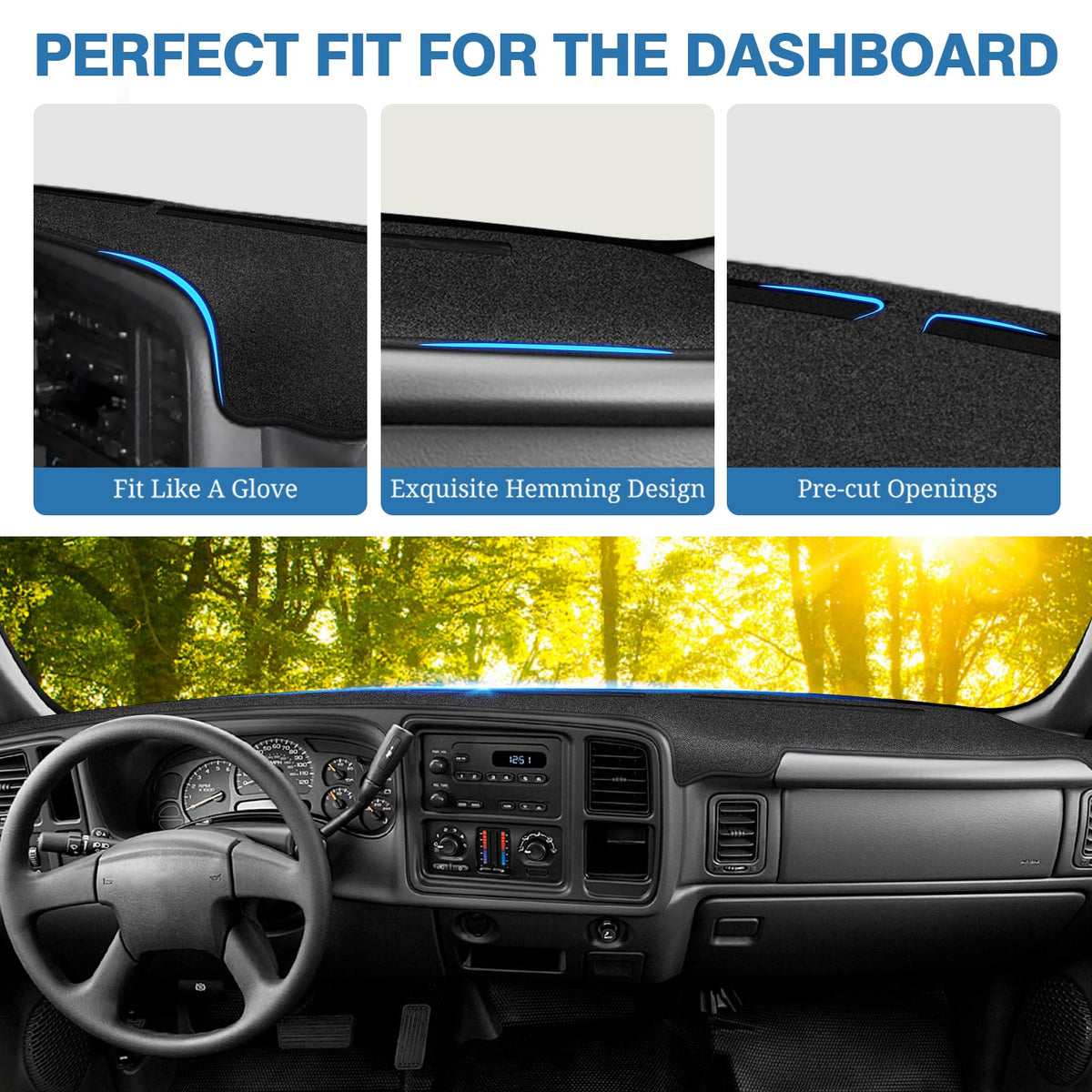 FIILINES dash cover cutouts for vents and speakers for precise fitment