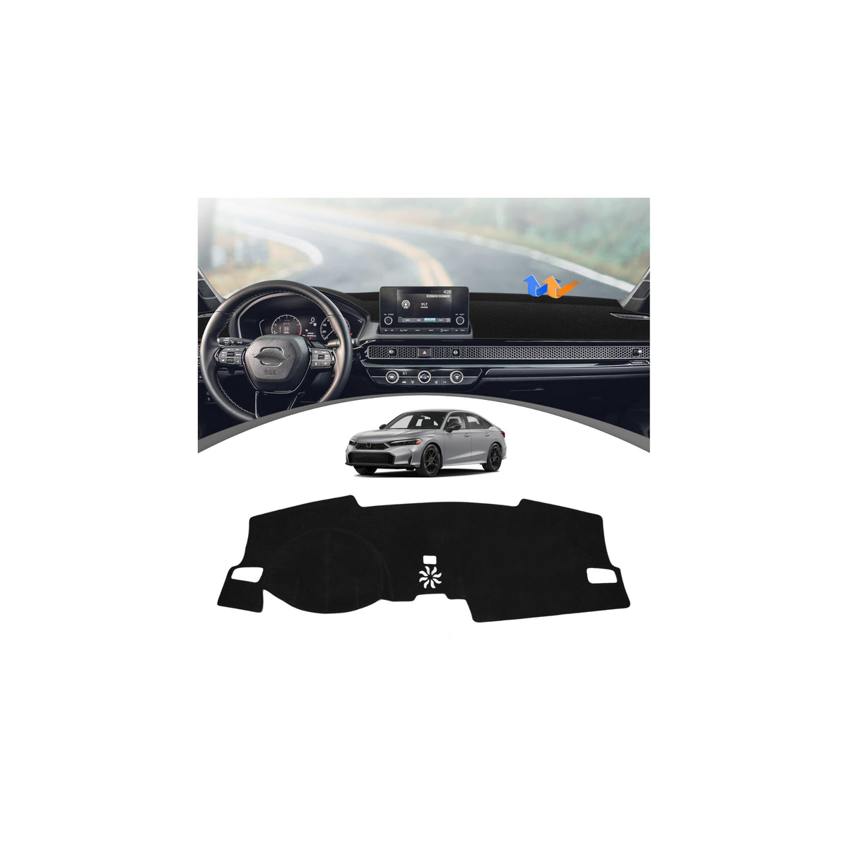 FIILINES front view of dash cover showing clean fit and UV protection