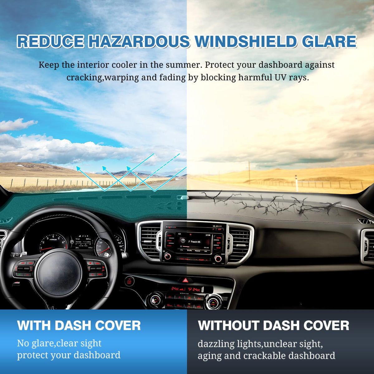 FIILINES size comparison on dash illustrating precise Sportage fit