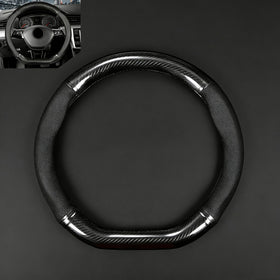 Fiknonk front view of steering wheel cover showing sleek carbon fiber look and instant style