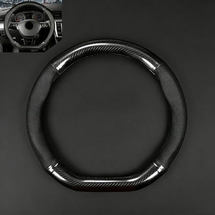 Fiknonk front view of steering wheel cover showing sleek carbon fiber look and instant style