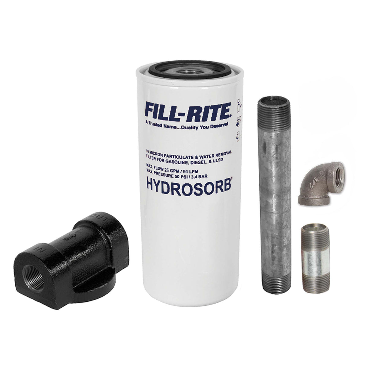 Fill‑Rite filter kit front view showing components and quick setup benefit