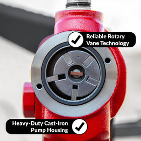 Fill‑Rite next to a hand for scale showing compact, portable pump advantage